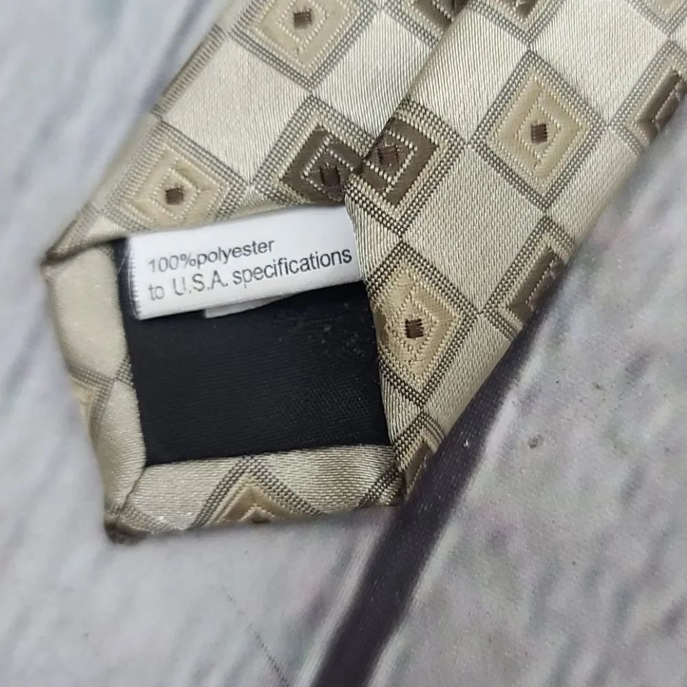 Retro Tan Neutral  Geometric Artsy Square Print Tie